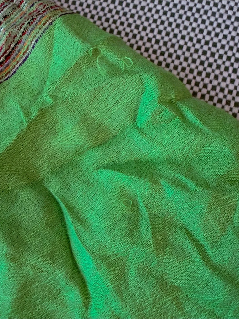 Lightweight Pashmina & Silk Green Fringe Scarf #148